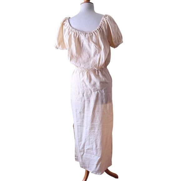 J. CREW Beige Linen Boho Button-front Shirt Dress with Puff Sleeves - Size 8 - Picture 5 of 7